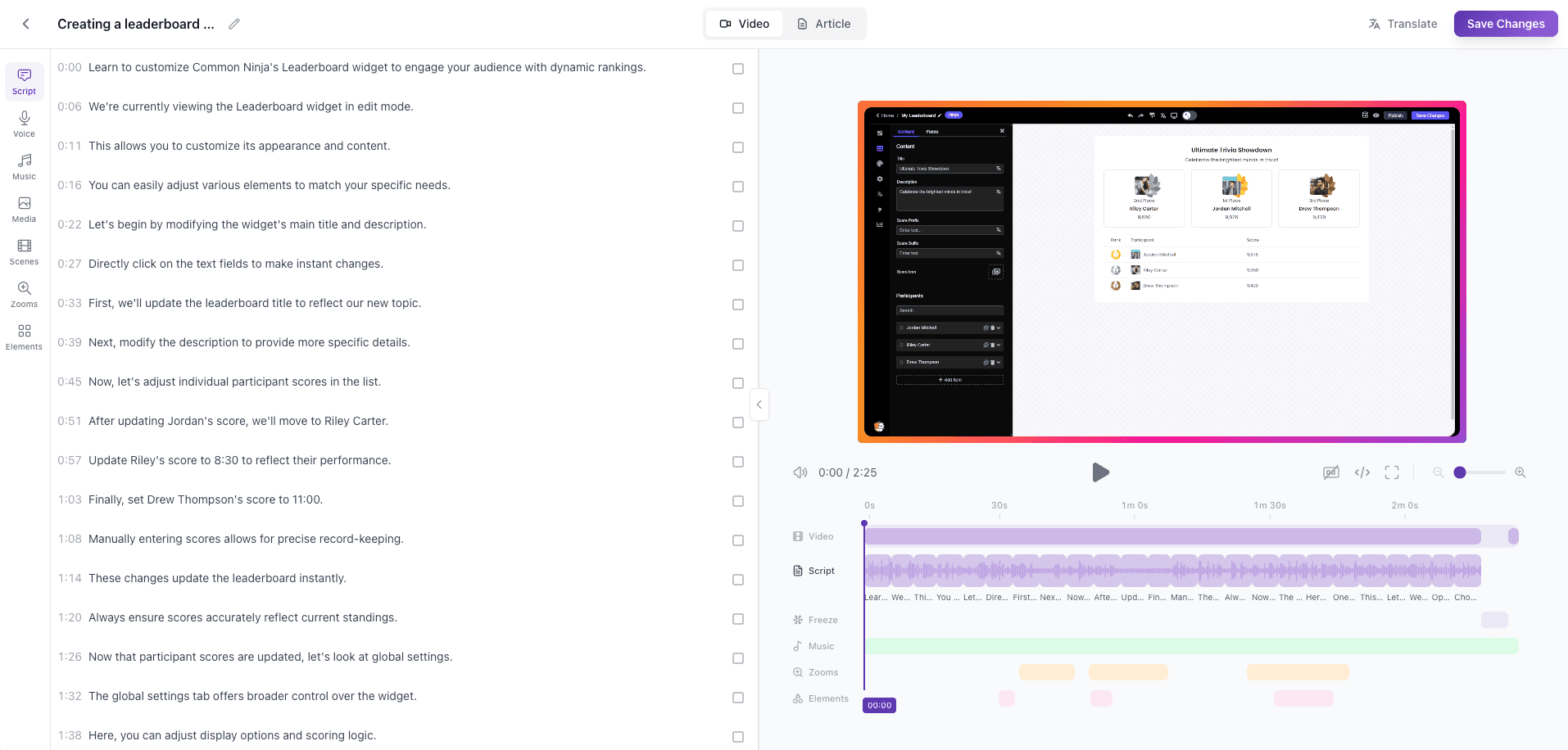 Vidocu video editor with subtitles, timeline, and AI voiceover