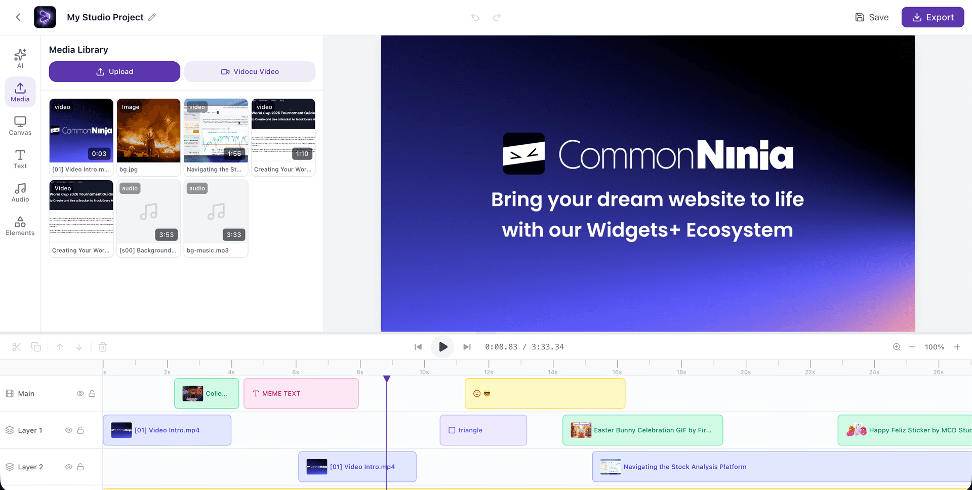 Vidocu Studio multi-track video editor